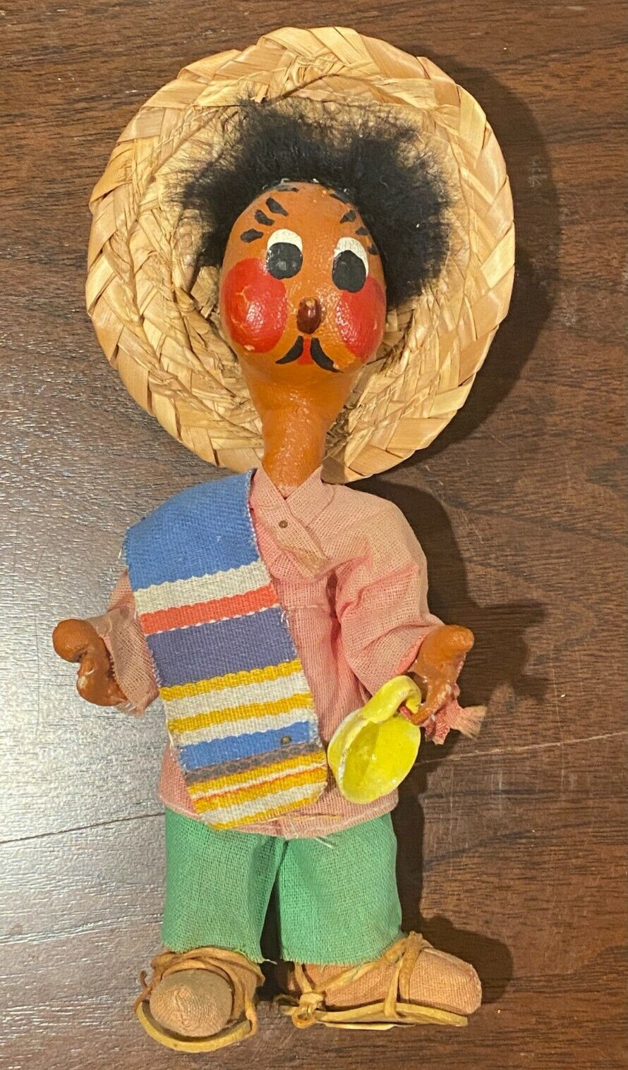 Male Doll Mexican Folk Art Oil Cloth With Leather Sandals Handmade - Vintage