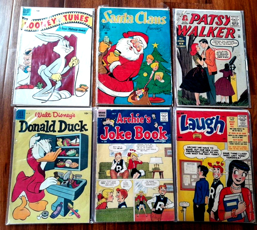 Lot of 6 Vintage 1940's-1950's Comic Books Dell, Archie, and Atlas, GD to VG
