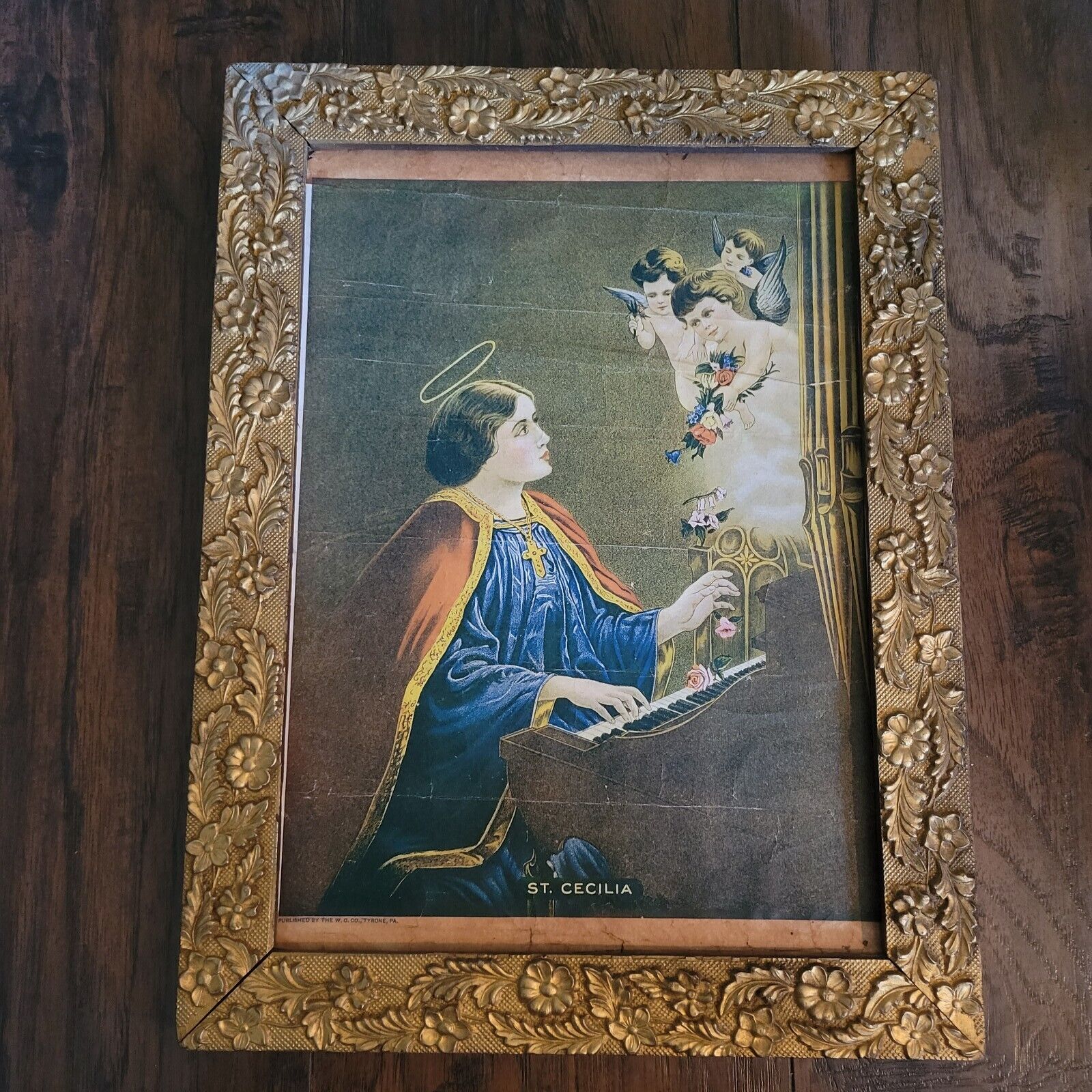 Antique 10x14 Ornate Gold Gilt Picture Frame W.C. Co Tyrone PA St Cecilia Print 