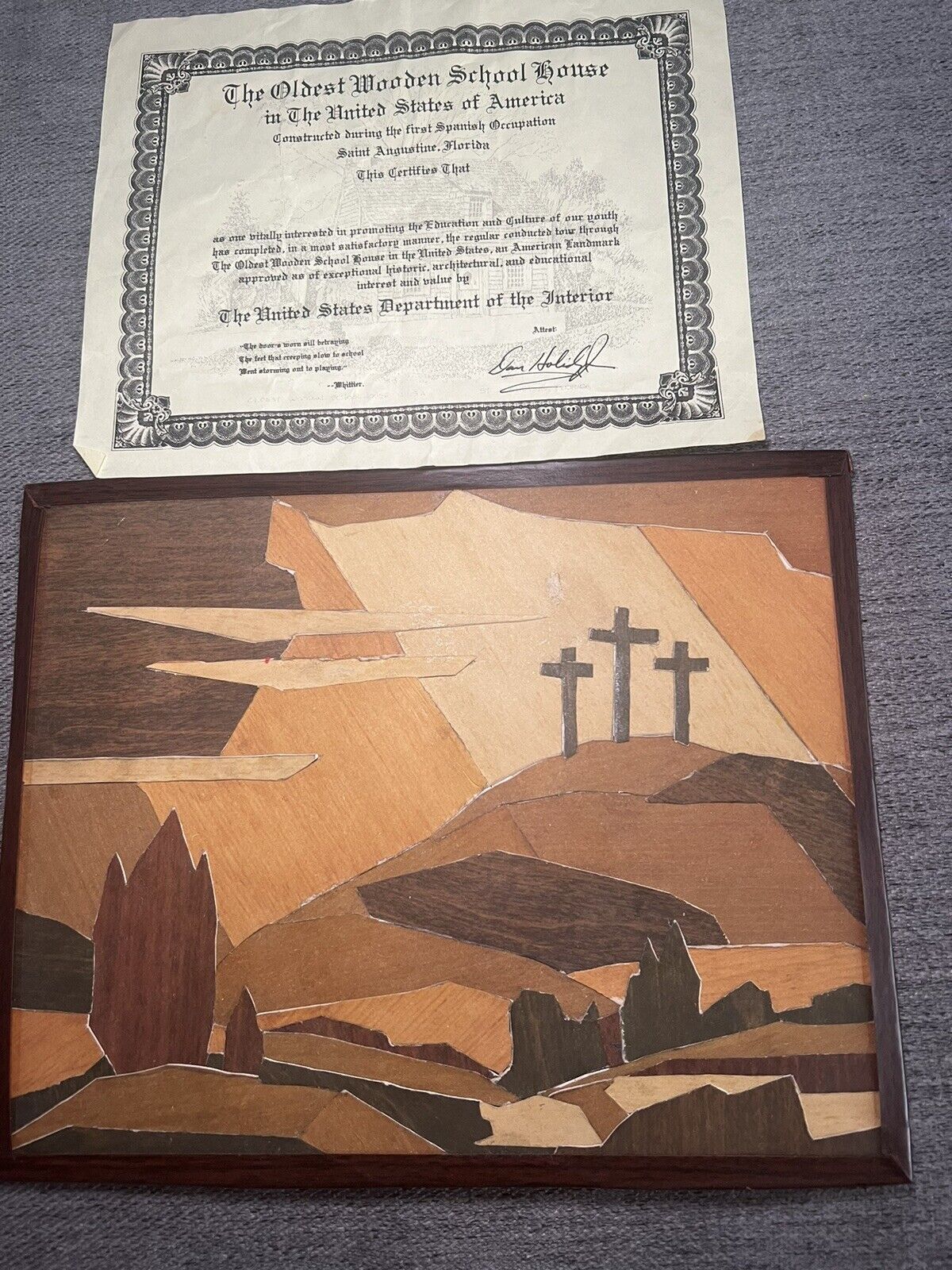 Oldest Wooden School in America Wood Chip Art Authenticated See Certificate