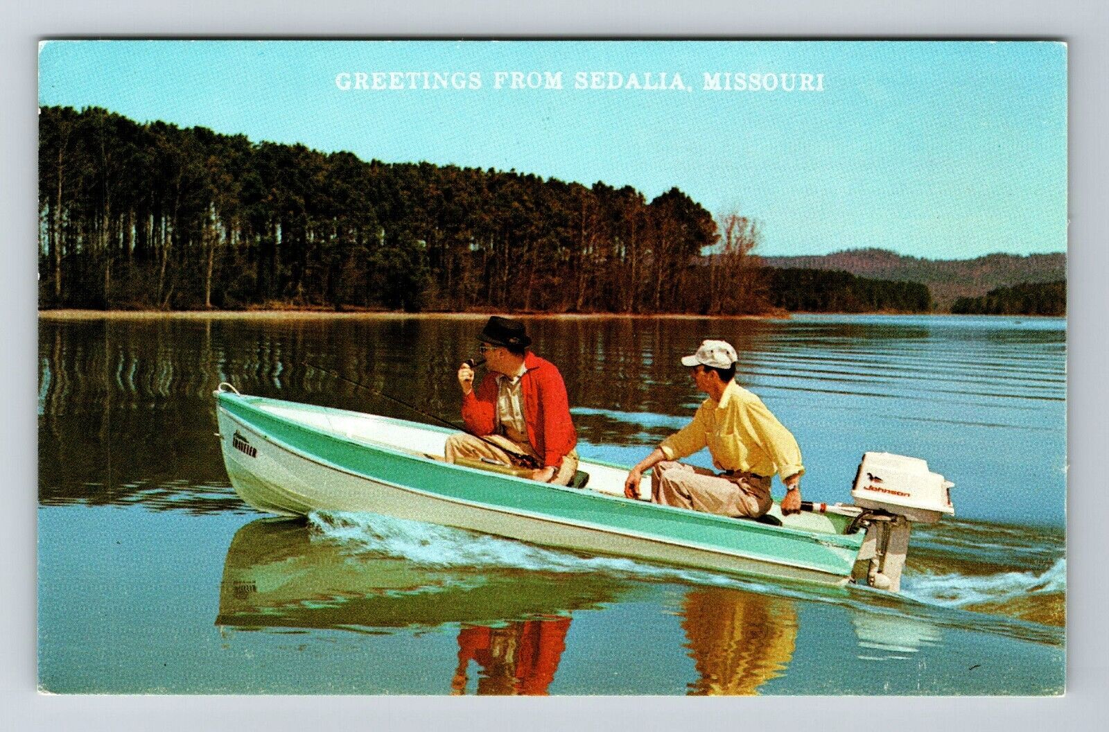 Sedalia MO- Missouri, Scenic Lake Greetings, On A Motorboat, Vintage Postcard