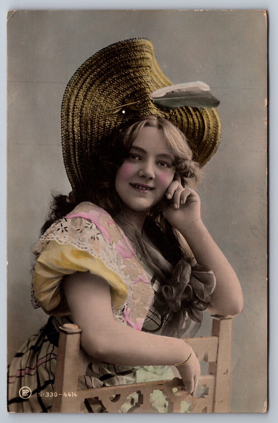Victorian Girl RPPC Lovely Girl Straw Hat Elegant c1905 Real Photo Postcard