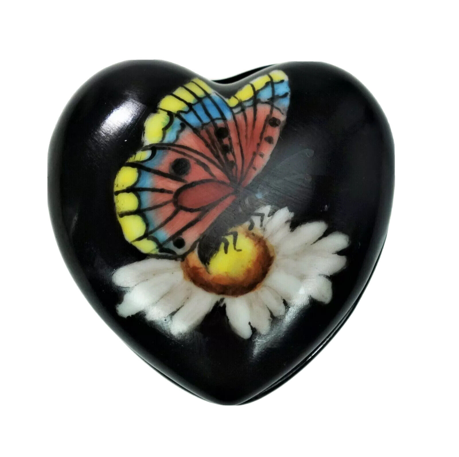 From Bottom of My Heart 1988 Heart Ceramic Trinket Butterfly Daisy Gift Stash 