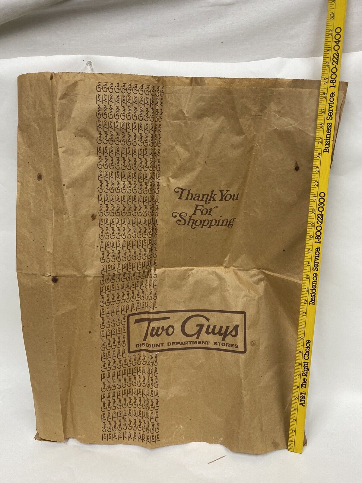 Vintage 70s Two Guys Discount Department Store Huge brown Paper Bag ( cut open)