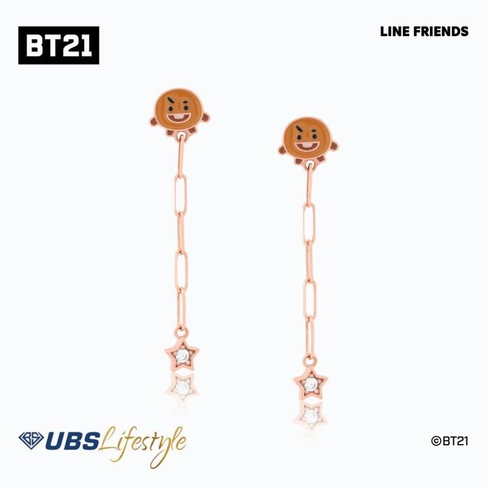 BT21 Shooky Line Friends Earrings 17K Solid Rose Gold Line Friends Collection