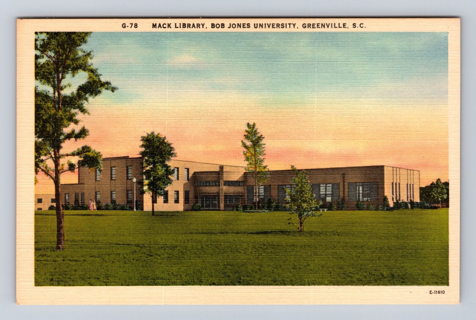 Greenville SC-South Carolina, Bob Jones University Library, Vintage Postcard