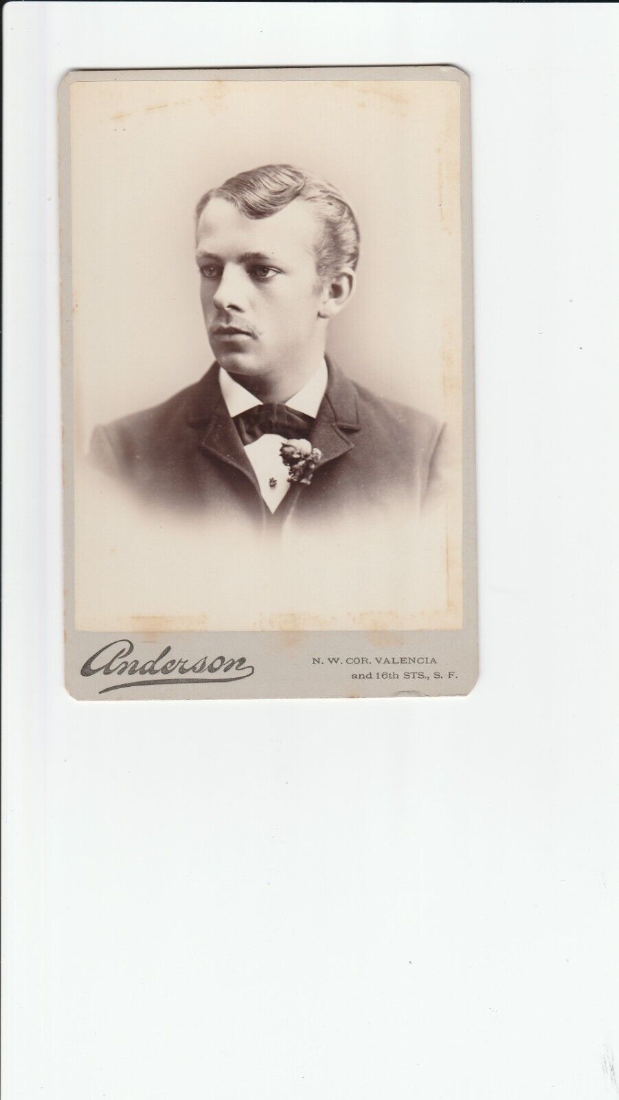 1879 Cabinet Card SCARE PHOTOGRAPHER S.F. CAL, GENTLEMAN,MUSTACHE , BOUTONNIERE,