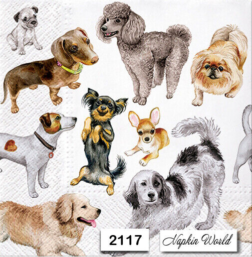 (2117) TWO Individual Paper LUNCHEON Decoupage Napkins - DOGS DOG BREEDS CANINES