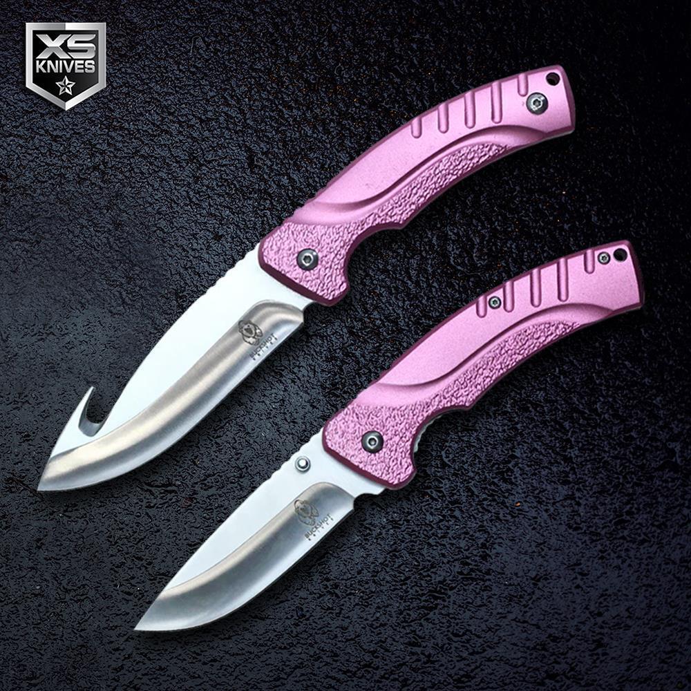2pc Set Fixed Blade survival Hunting Knife Spring Assisted Pocket Knife + Sheath