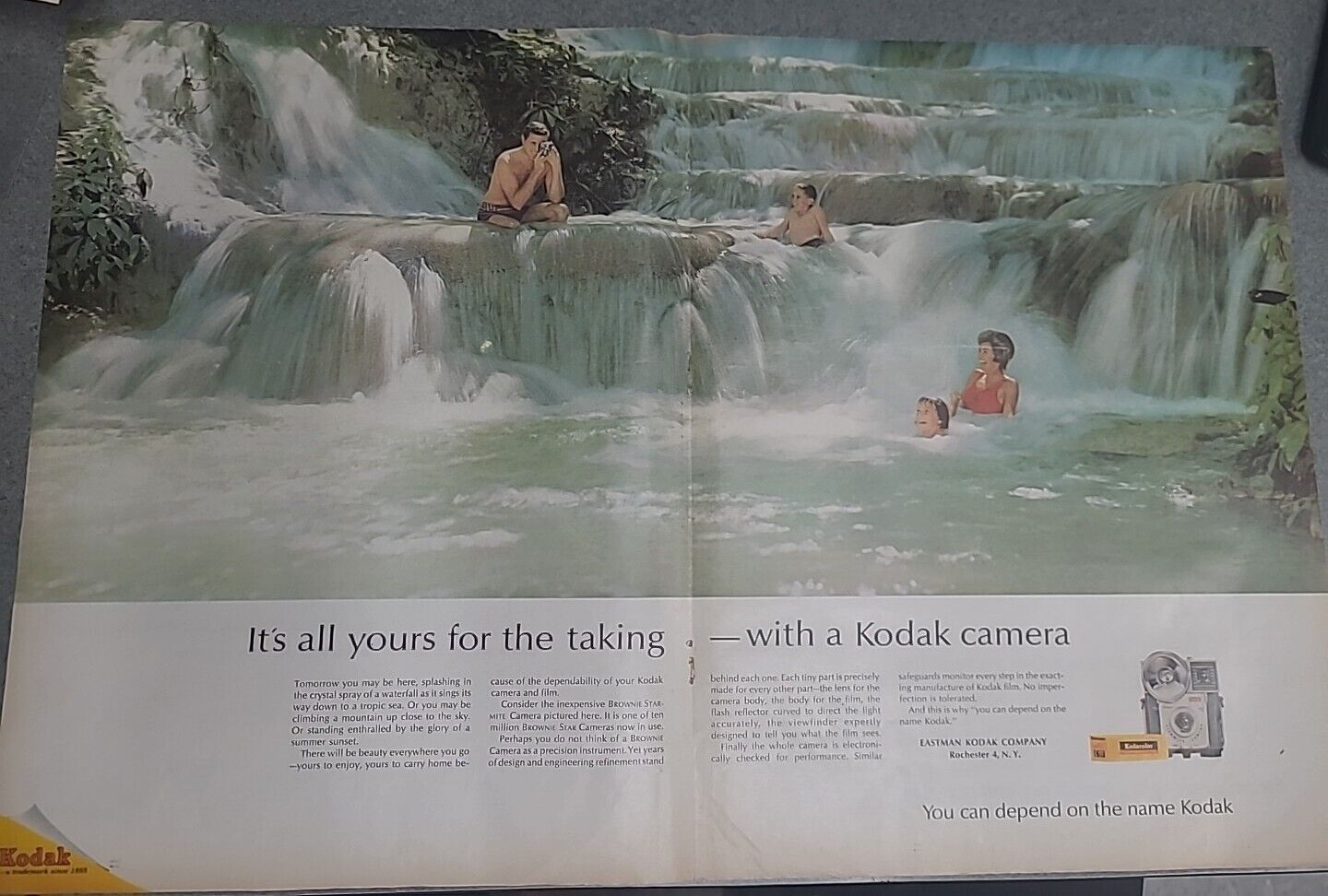 Kodacolar Kodak Waterfall Print Ad 1962 20x13