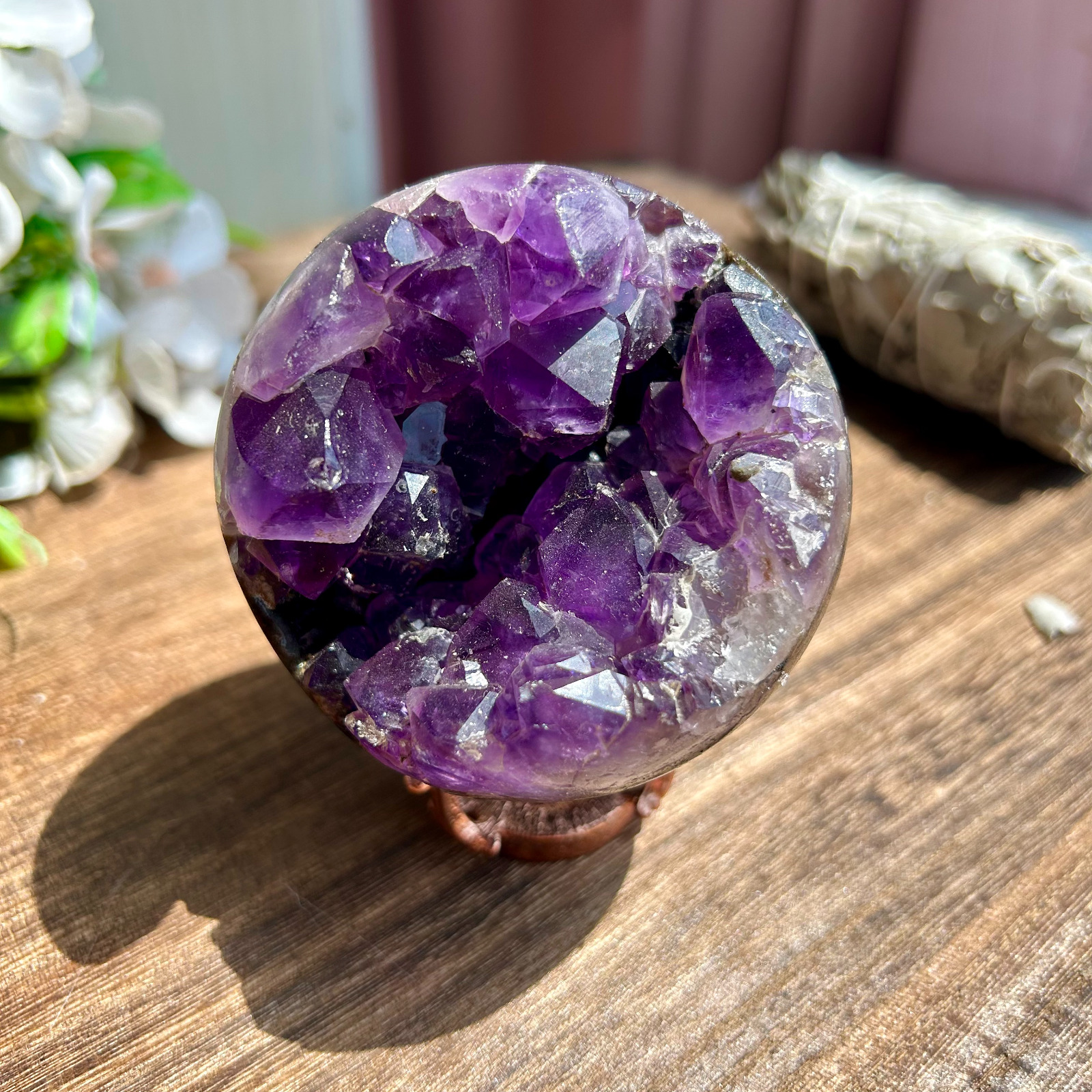 420g Natural Amethyst geode quartz crystal Start smiling sphere healing display