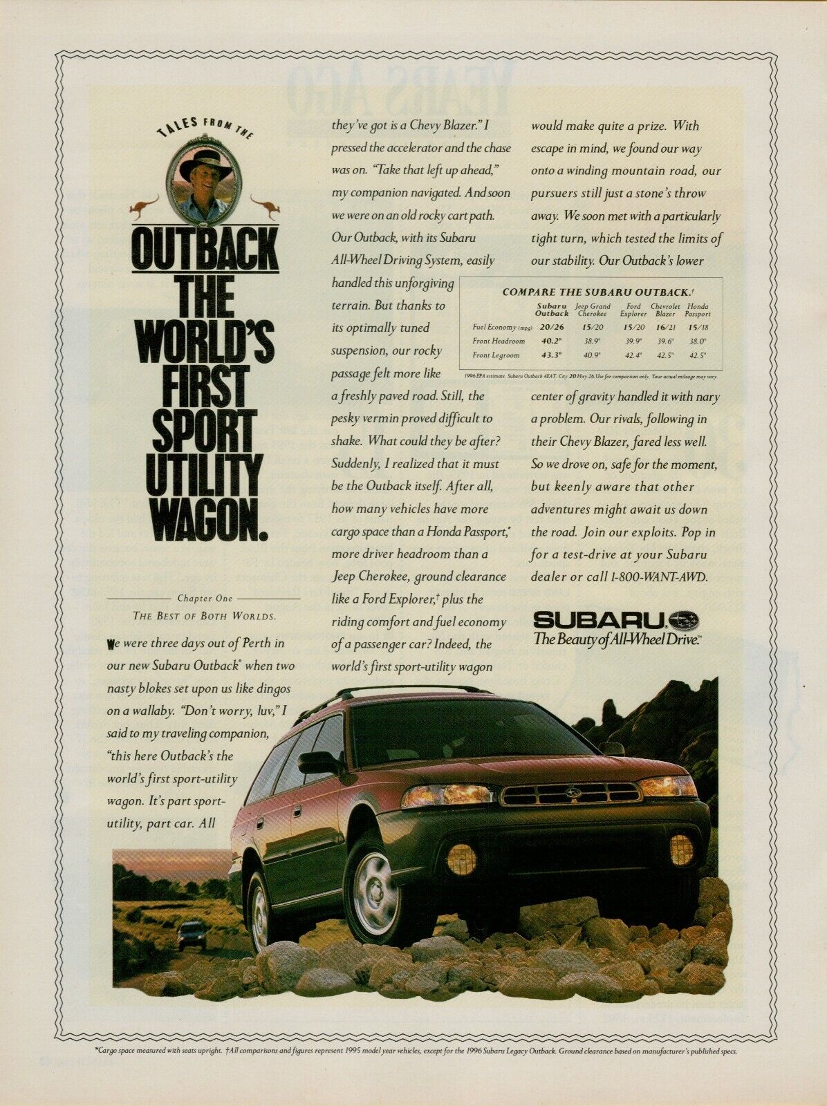1996 Subaru Outback World\'s 1st Sport Utility Wagon All-Wheel Vintage Print Ad
