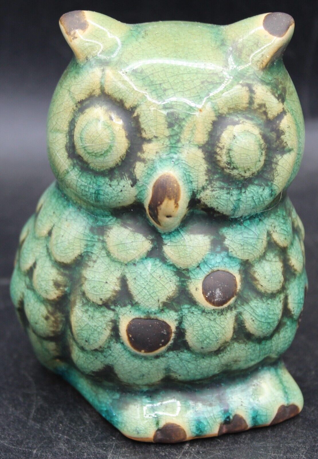 Vintage Green Ceramic Owl Figure MCM