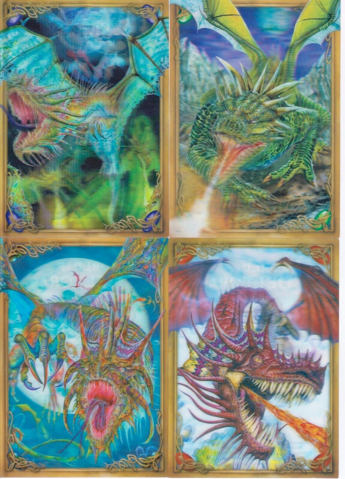 World Of Deltora 4 3D Dragon Card Lot: Dragons of, Emerald, Opal & Ruby 2005