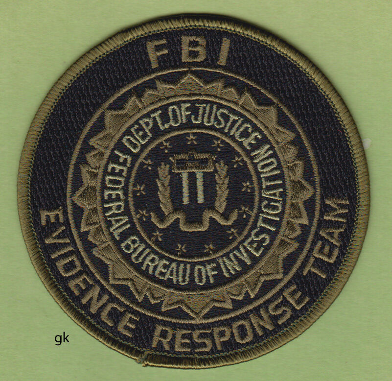 FBI EVIDENCE RESPONSE TEAM JUSTICE POLICE SHOULDER  PATCH ROUND (SUBDUED-Green)