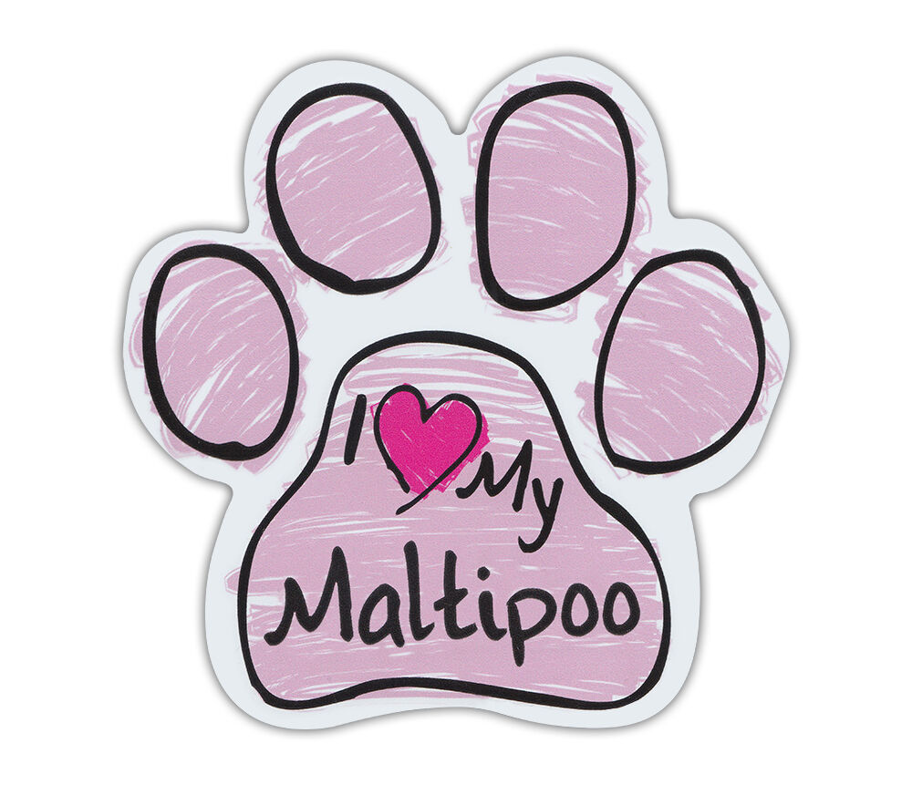 Pink Scribble Paws: I LOVE MY MALTIPOO (MALTESE POODLE) | Dog Paw Car Magnets