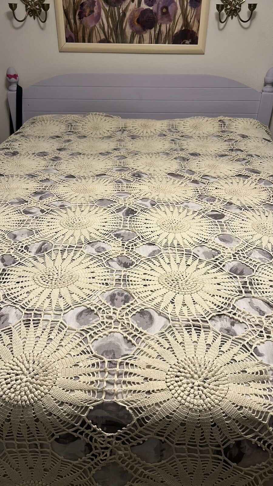 Vintage Hand Crocheted Bed Coverlet~Queen 89”x 94”
