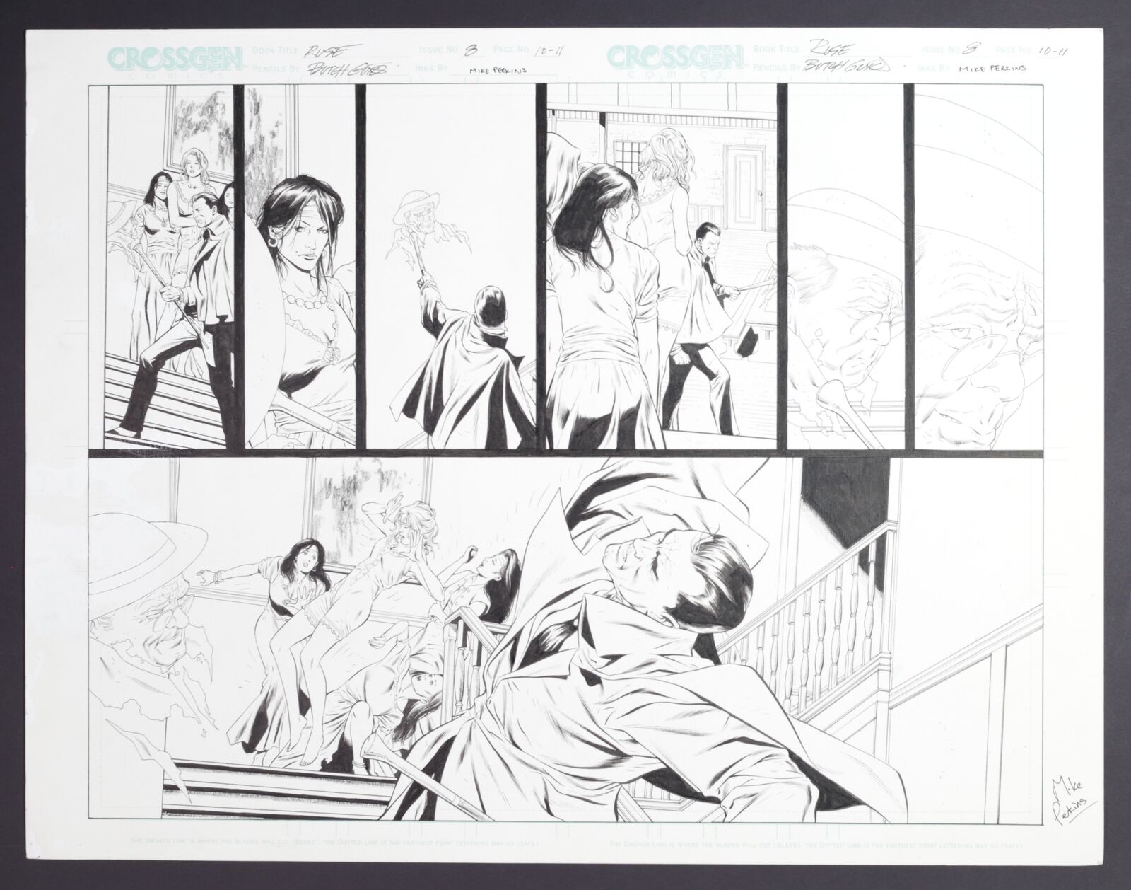 Original Art from Ruse #8 (2002) Pgs 10-11 by Butch Guice & Mike Perkins