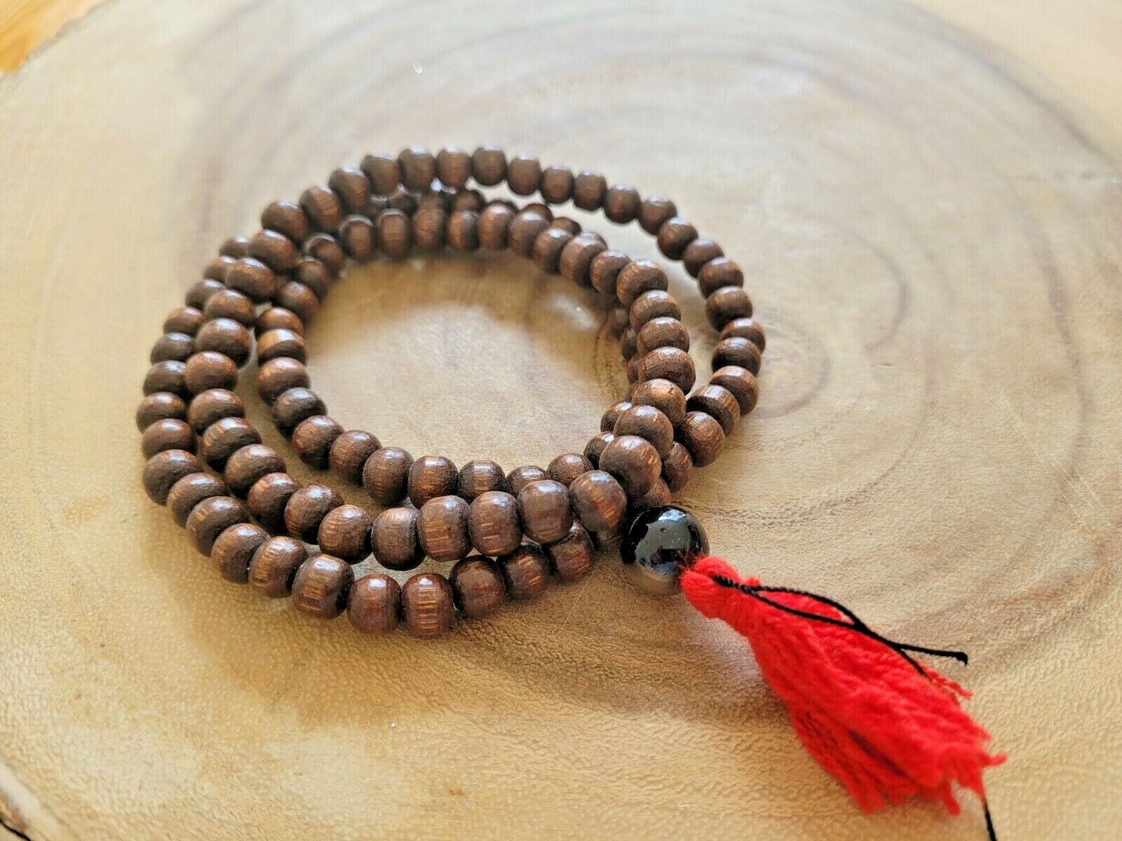 Brown Sandalwood 108 8mm Buddhist Prayer Wood Bead Mala Necklace Bracelet