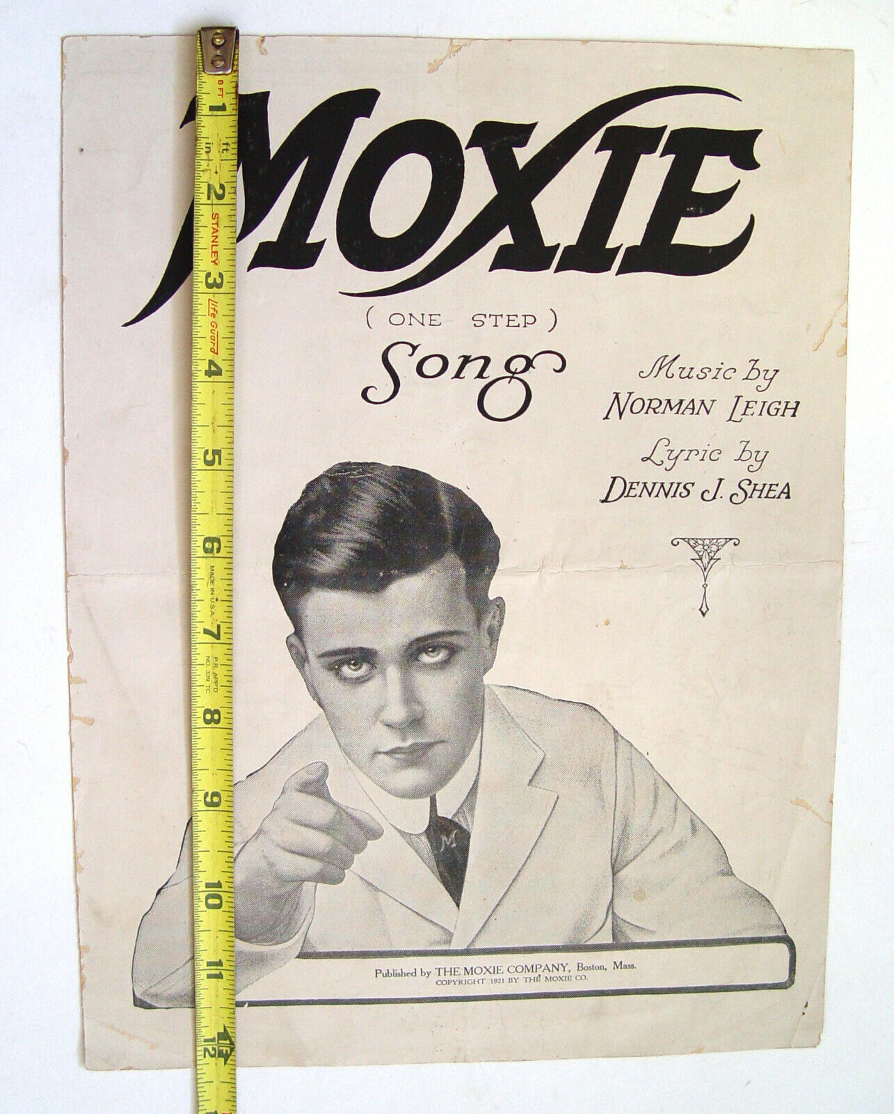VINTAGE ORIGINAL 1921 MOXIE SODA POP ONE STOP SONG SHEET MUSIC ADVERTISING SIGN