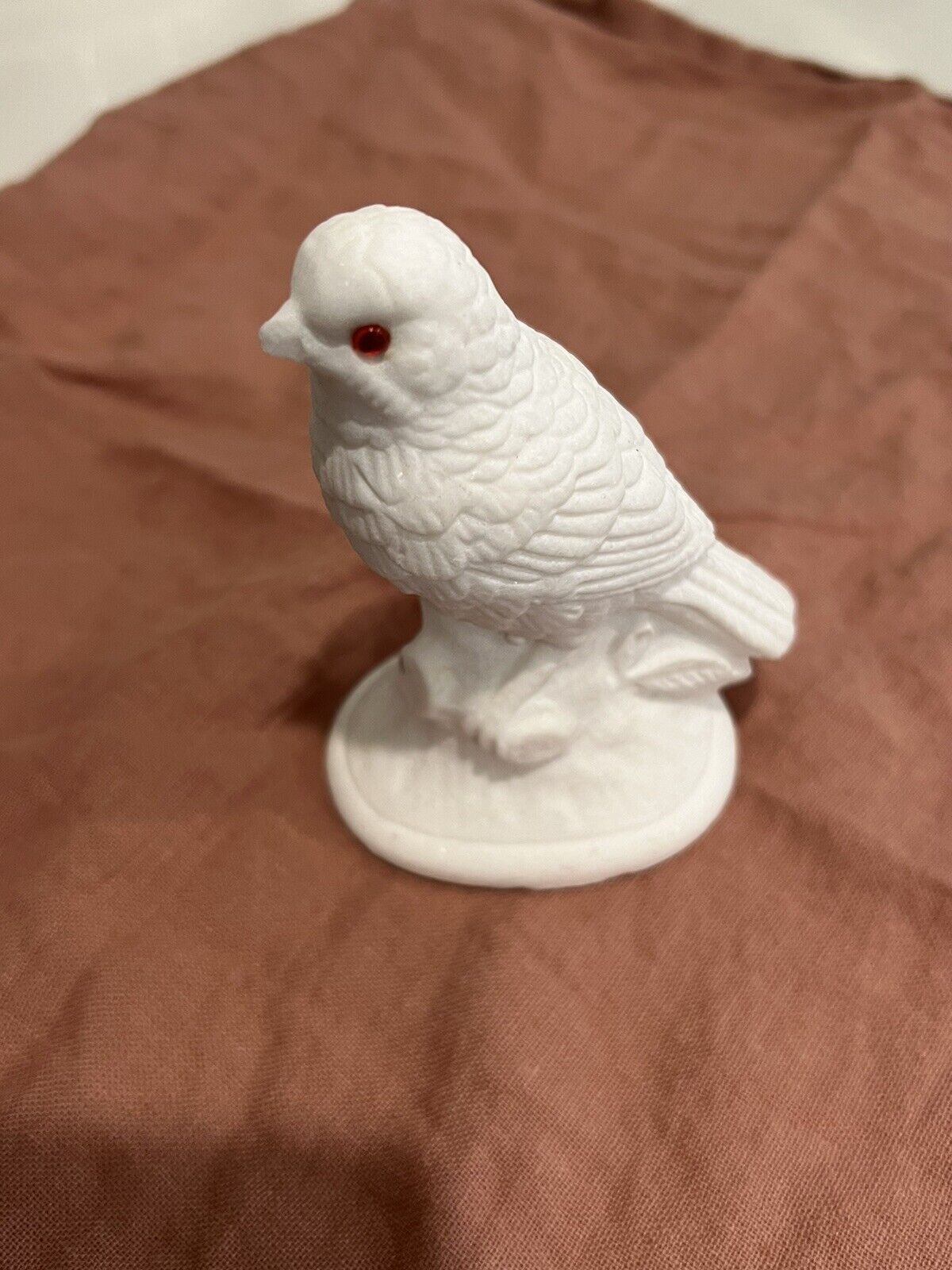 Vintage Carved White Bird with Red Eyes