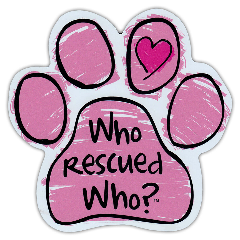 Pink Scribble Dog Paw Car Magnet - Who Rescued Who? - Magnetic Bumper Sticker