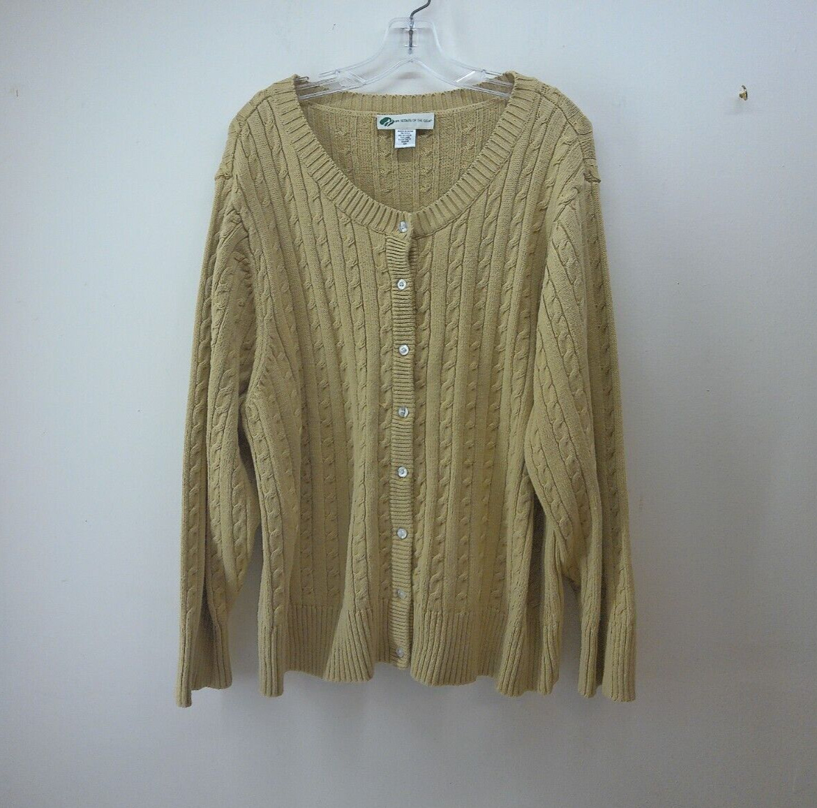 Vintage Girl Scouts XXL Cable Knit Cardigan Beige Sweater 2XL Scouting GSA