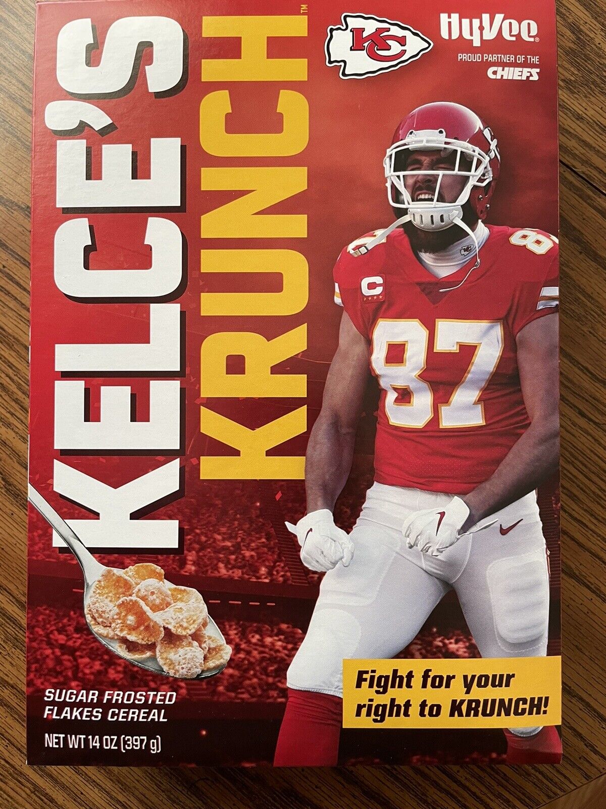 Travis Kelce’s Krunch Kansas City Chiefs Cereal Hy-Vee Sugar Frosted Flakes NFL