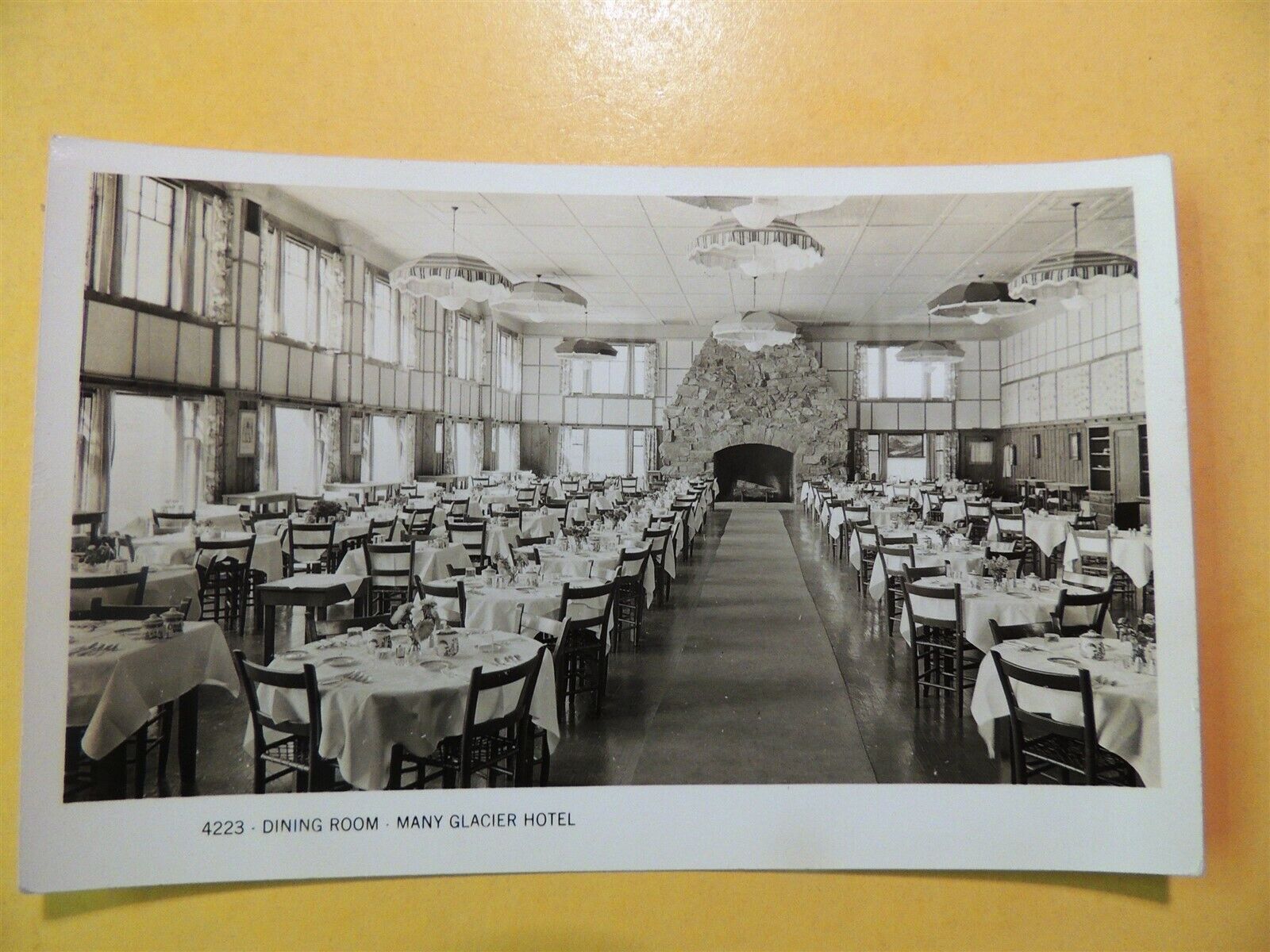 Many Glacier Hotel Browning Montana vintage real photo postcard dining room