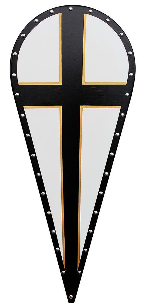 Teutonic Knight Black & Gold Cross KITE SHIELD -- sca/larp/crusades/viking/armor