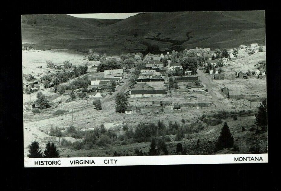 RPPC Virginia City, MT Montana, Panorama birds eye view ca 1950\'s
