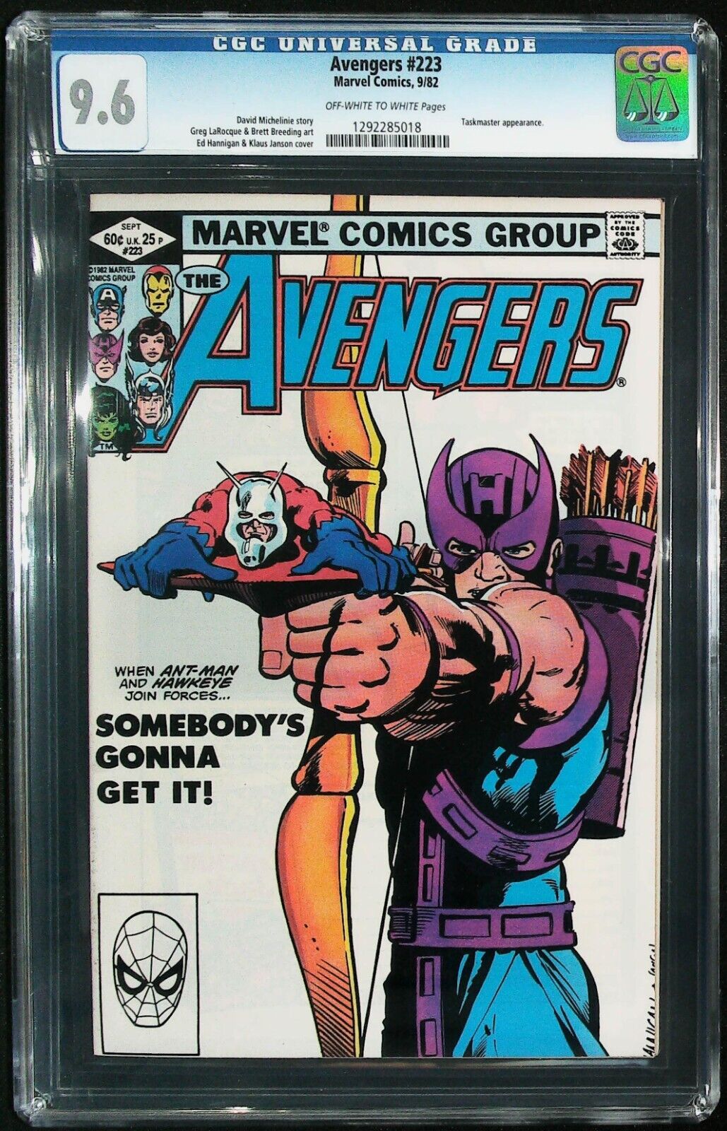 Avengers #223 Vol 1 (1982) - KEY - Taskmaster Appearance- Marvel - CGC Grade 9.6