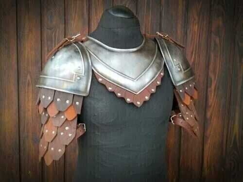 Medieval knight Shoulder Armor Pair of pauldrons & gorget sca larp Coustume