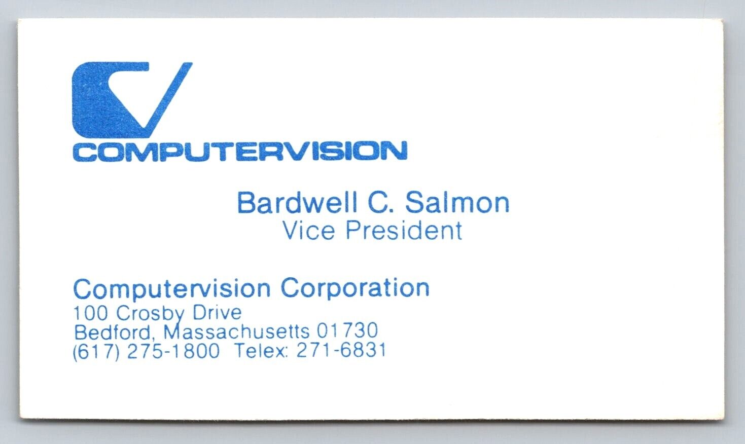 Vintage Business Card Computervision Computer Vision Bedford Massachusetts