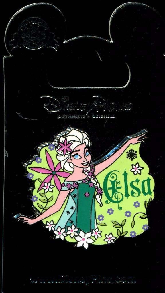 Elsa Frozen Fever Green Lettering Name and Flowers Disney Pin 116121