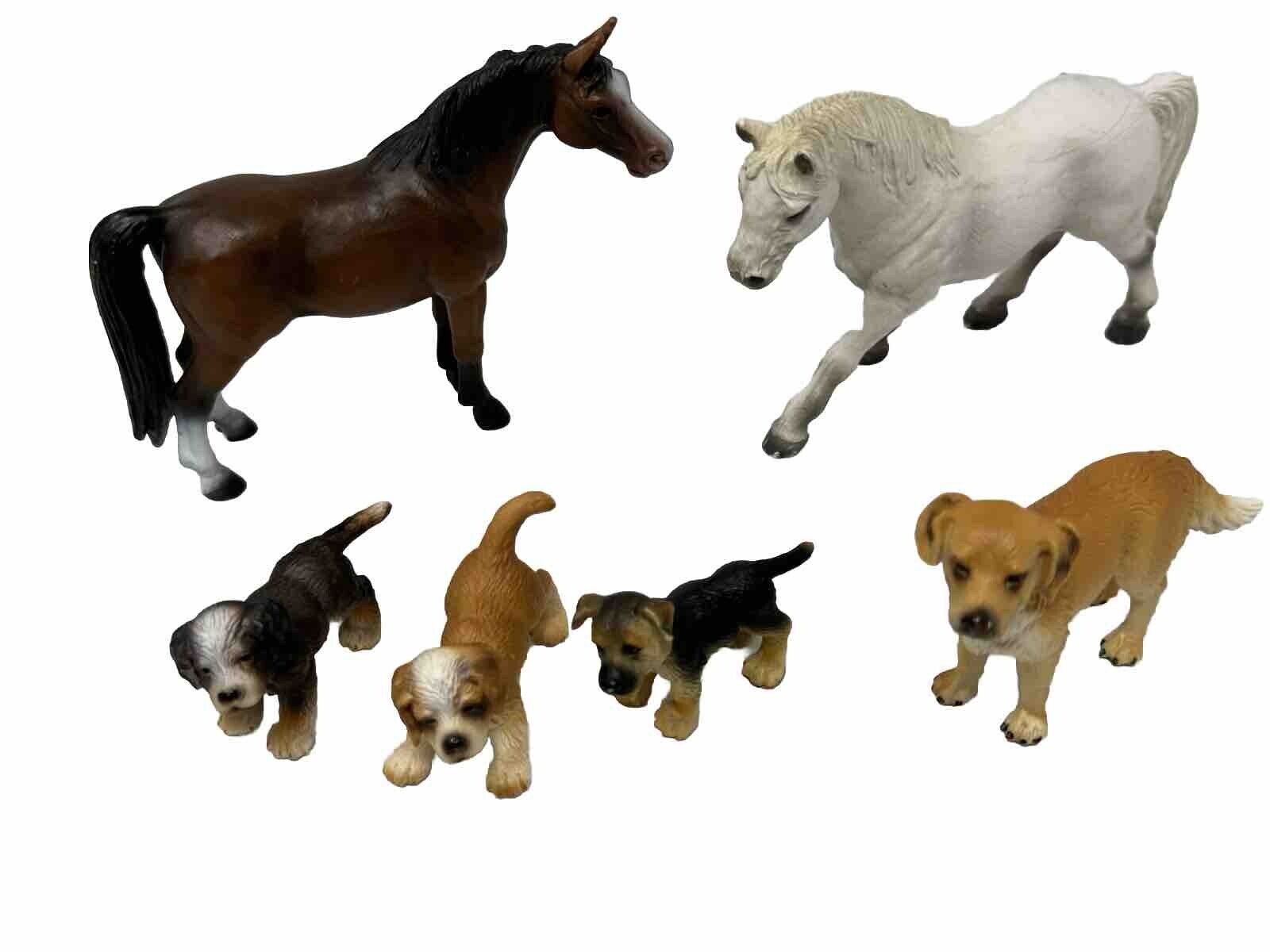 Lot of 6 Schleich Animal Figurines Horses, Puppies, Dog Year 2000-2005 Mixed