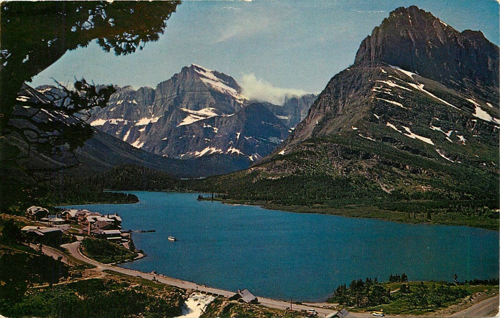 Swift Current Lake Glacier National Park Hotel Montana pm 1966 Postcard