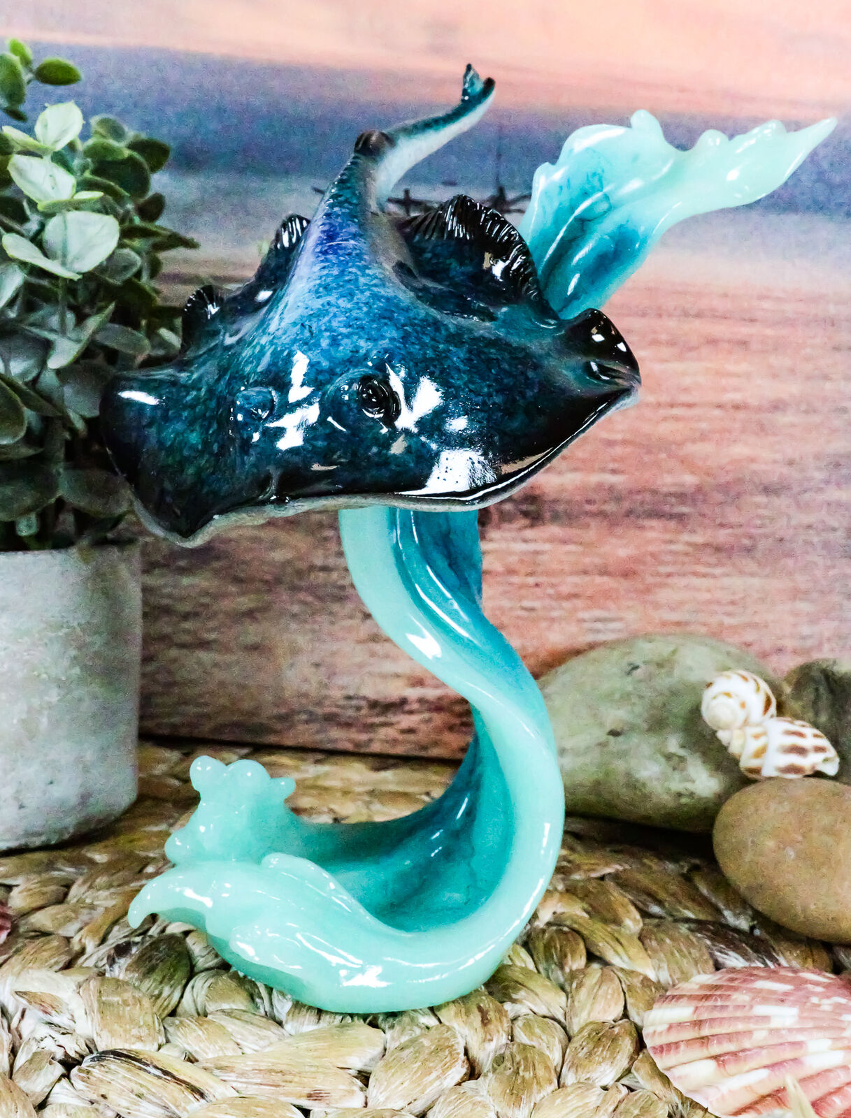 Ebros Blue Stingray Sea Ray Swimming With Ocean Current Wave Acrylic Statue