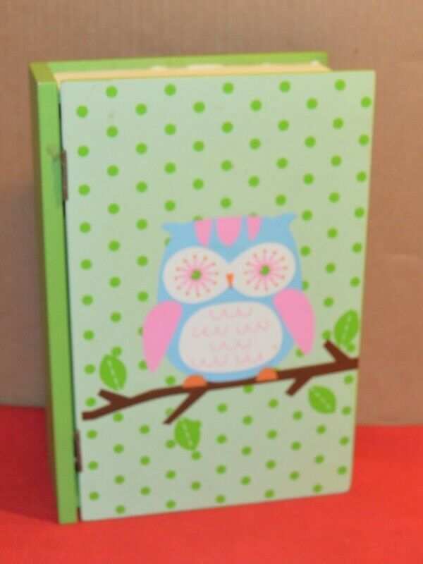 Owl Face Book Shaped Trinket What-not Storage Toy Box Hinged ~9-3/8