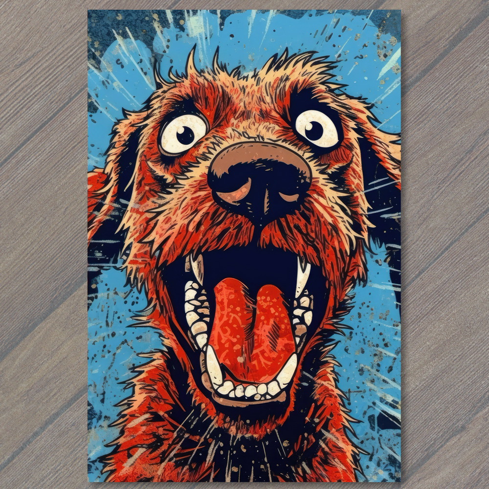 POSTCARD: Crazy Barking Dog - Expressive Illustration in Oil Paint