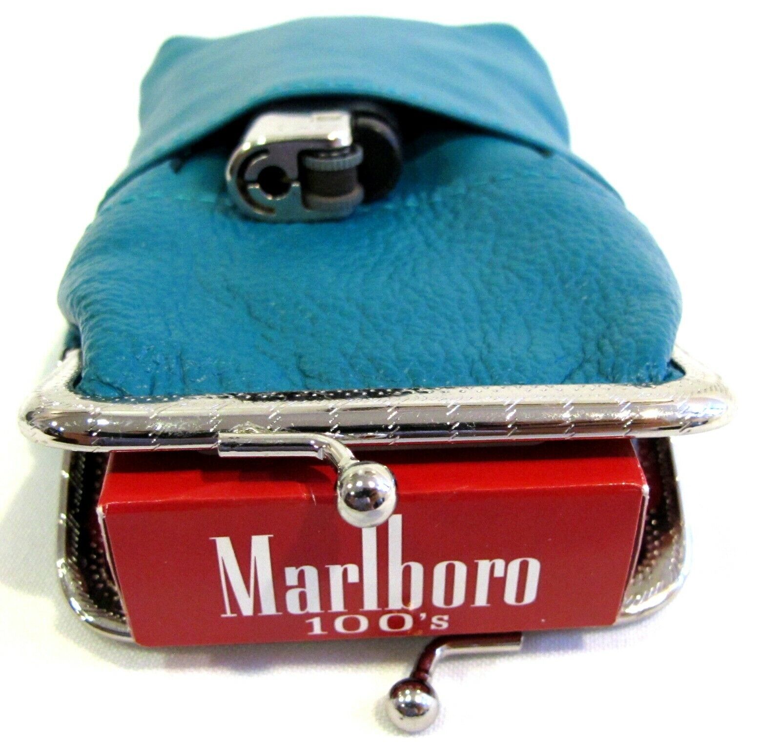 Women Genuine Leather Cigarette Case Lighter Match Pocket Zipper Coin Pouch TEAL