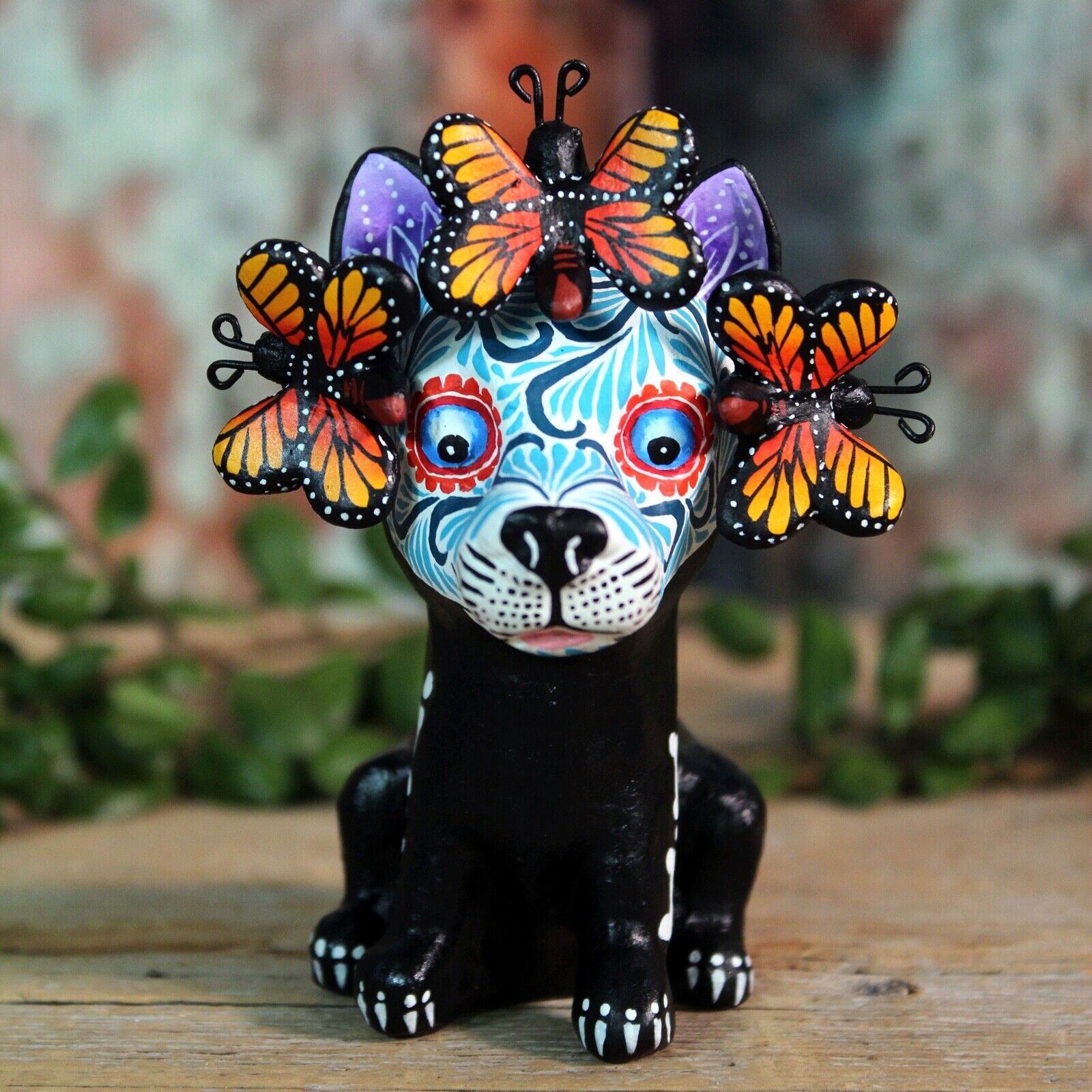 Skeleton Dog Butterflies Puppy Day of the Dead Handmade Puebla Mexican Folk Art