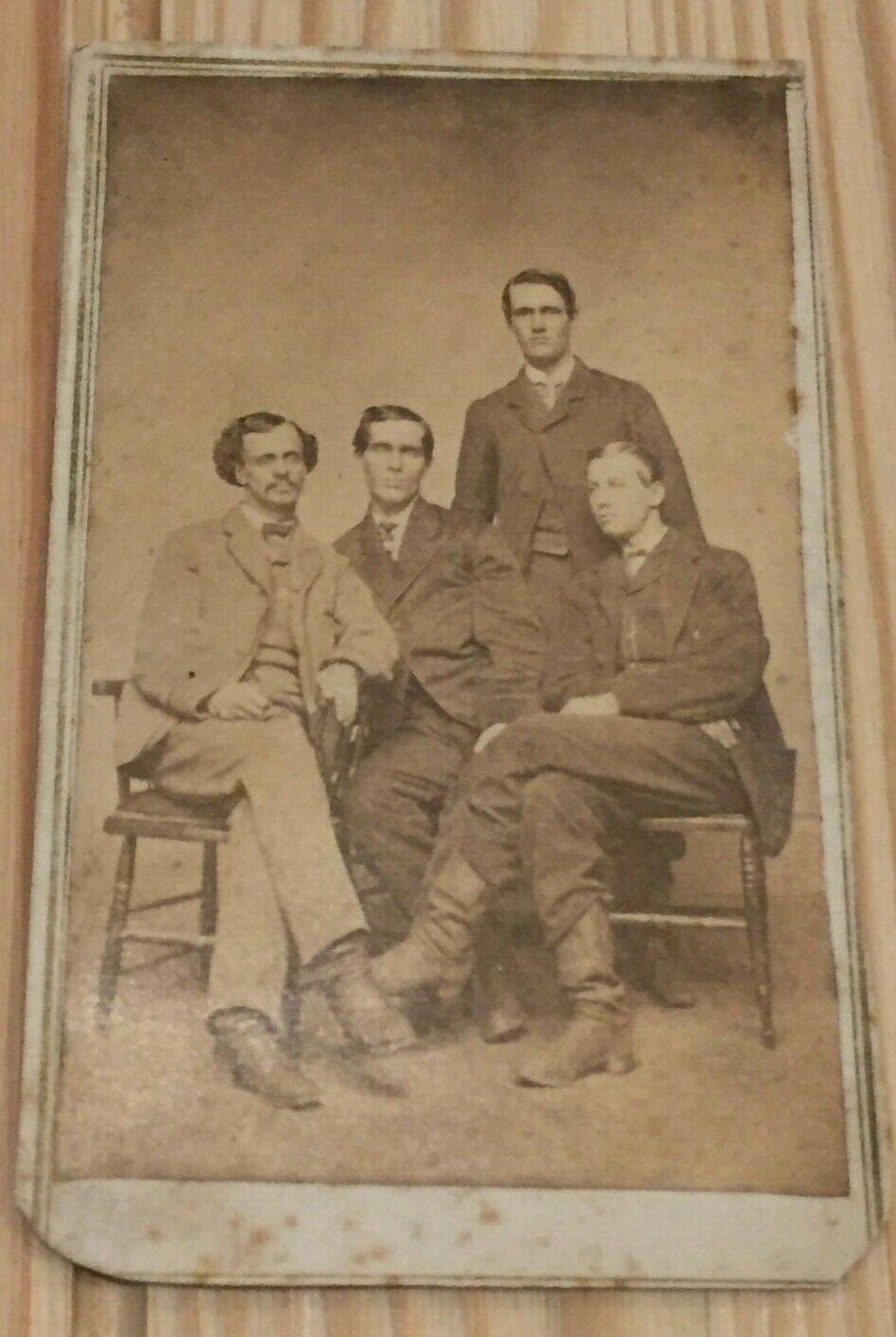c1865 - 1870 CDV Photo of 4 Tall Men, All Identified, Comfort Peck, Frank Knapp