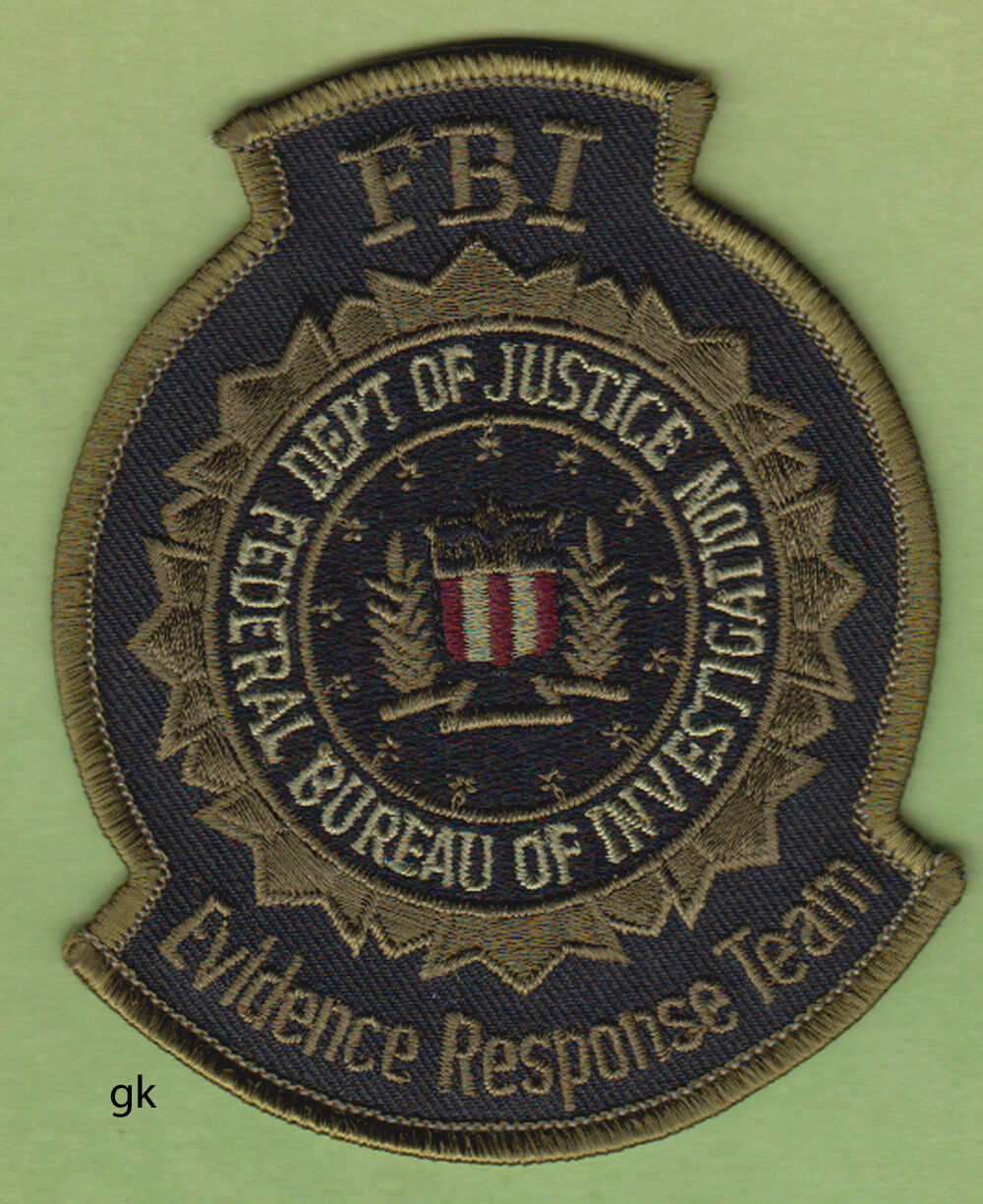 FBI EVIDENCE RESPONSE DEPARTMENT OF JUSTICE POLICE SHOULDER PATCH  (SUBDUED)