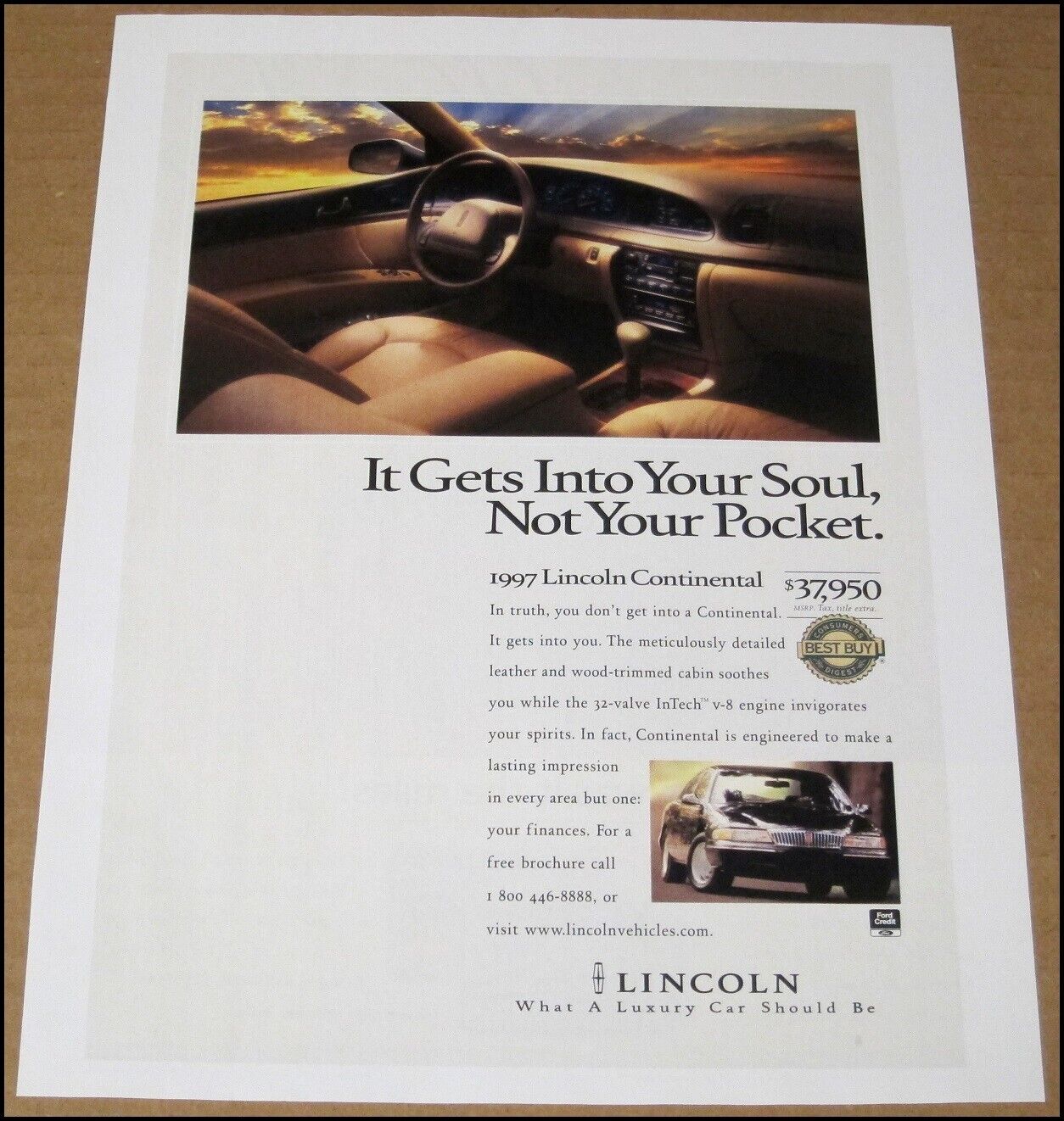 1997 Lincoln Continental Print Ad Car Automobile Advertisement Vintage Citibank
