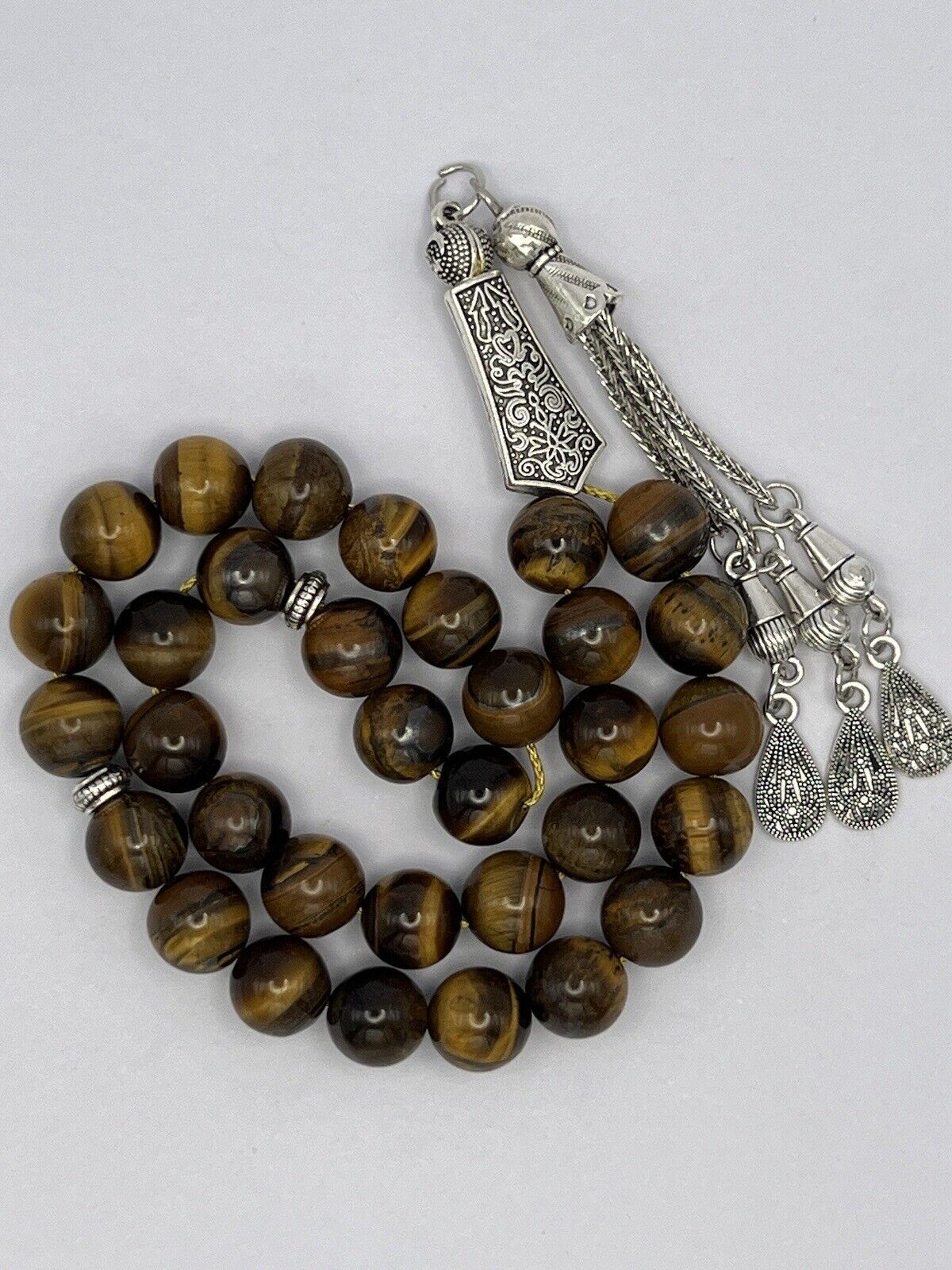 Tiger Eye Gemstone Misbaha Tasbih Rosary Prayer Beads سبحه مسبحة حجر عين النمر