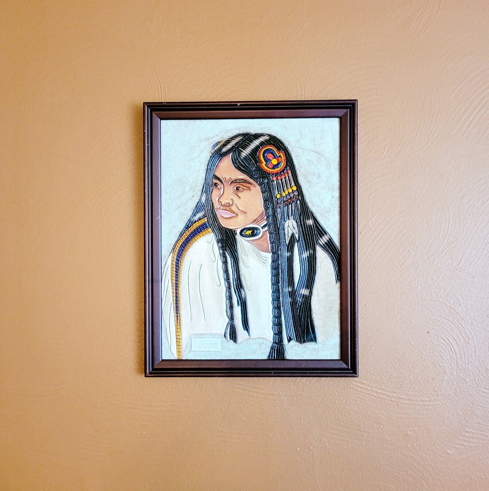 Embossed Painted Leather Portrait Of Native American Woman By Donald McNeil 111