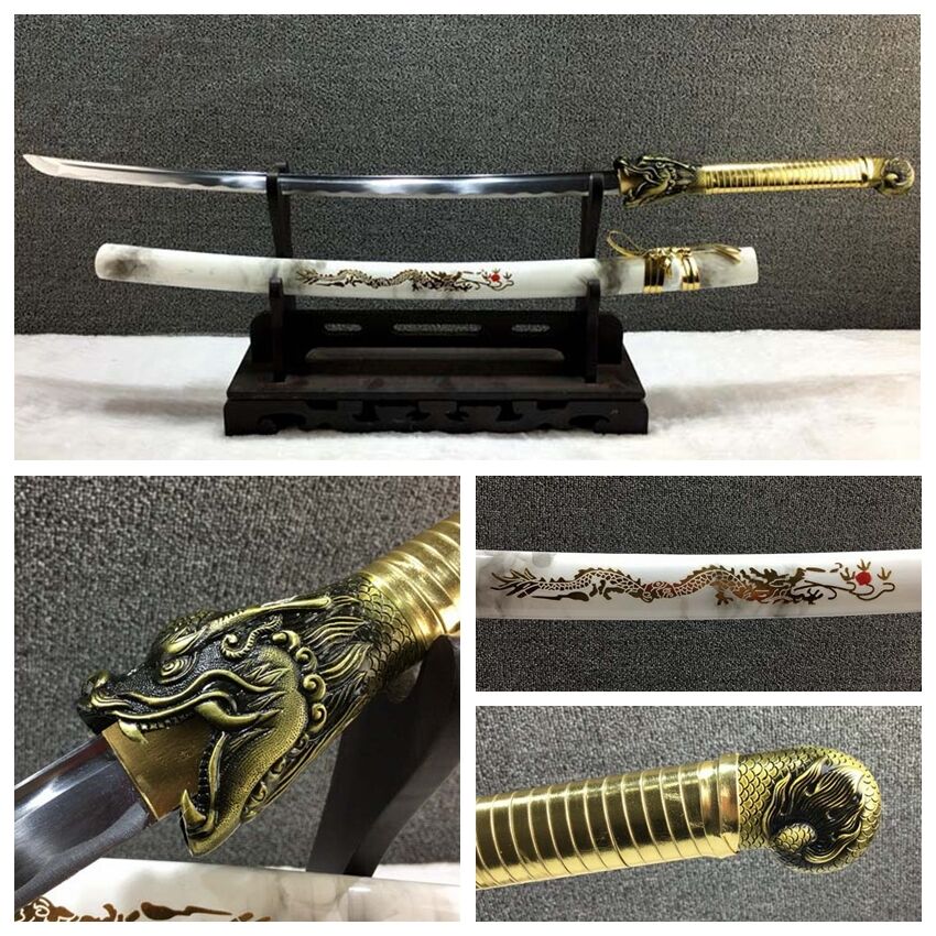 Handmade Japanese Samurai Sword Dragon Tsube Katana Carbon Steel Sharp Blade-201