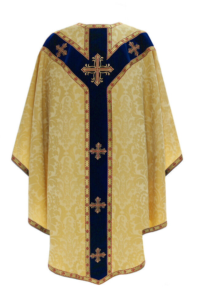 Gold/blue Semi Gothic Chasuble with stole Vestment Casulla Dorada GY784AGN26