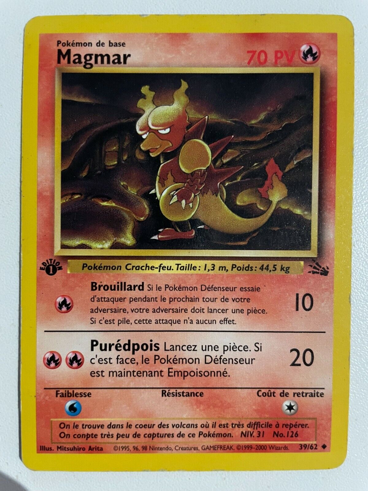 Carte Pokémon | Magmar 39/62 ♦ | Edition 1 | Fossile | Wizards 1999-2000 | FR